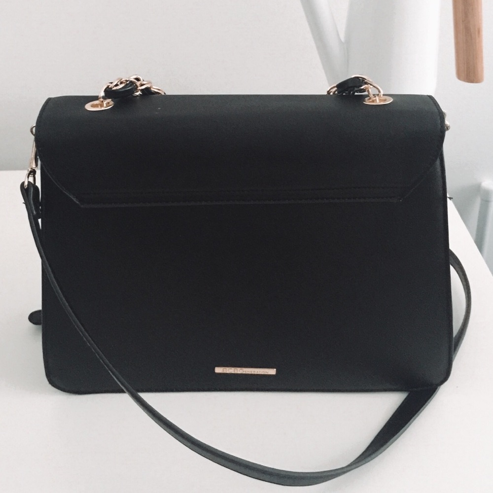 BCBG sleek black, cross body bag